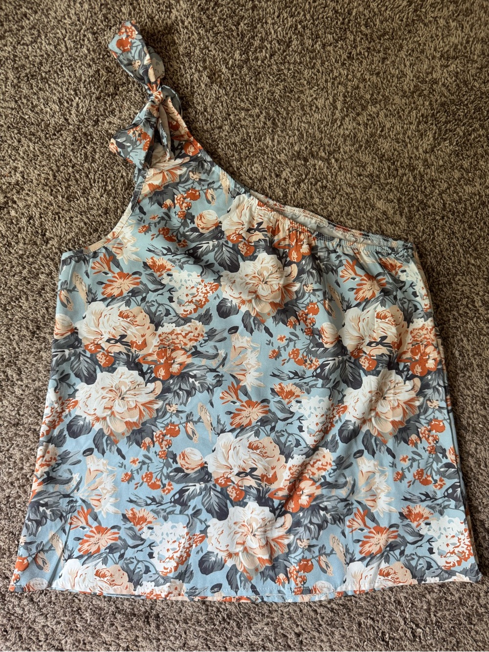 SHEIN One-Shoulder Floral Dress in Light Blue and Rust